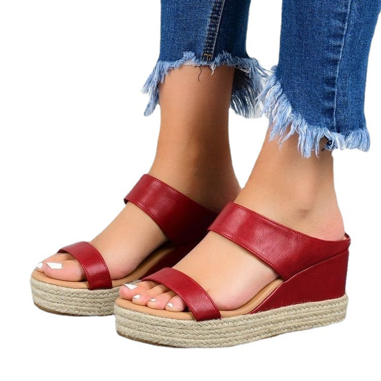 European And American Wedge Slippers Hemp Rope Ladies Casual Flat Sandals