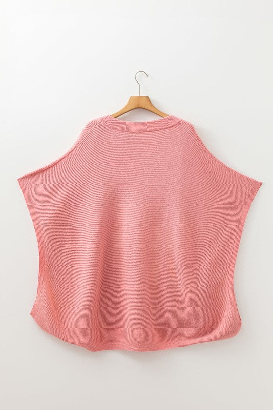 Plus Size Ribbed Knit Crewneck Poncho Sweater