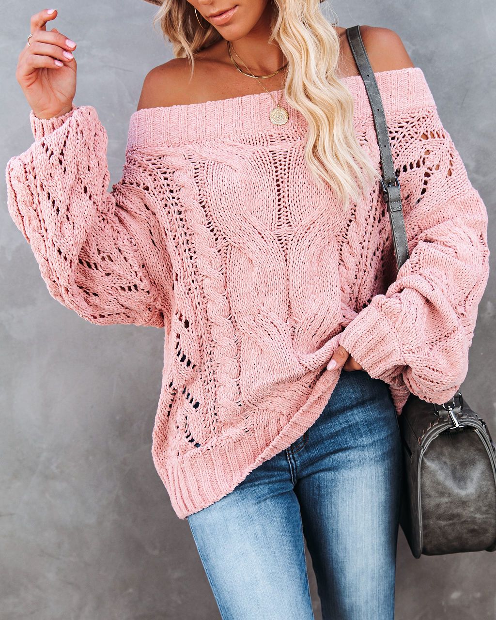 Autumn Winter off-Shoulder Plus Size Loose Sweater off-Shoulder Solid Color Pullover Sweater Women