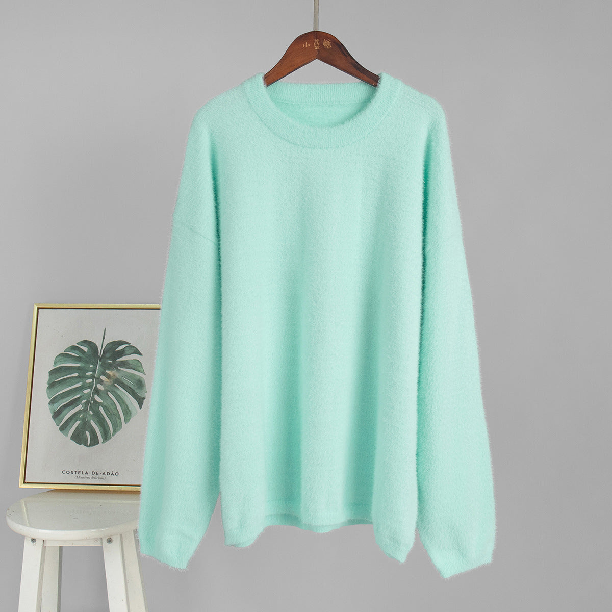 Crew Neck Pullover Sweater Autumn Winter Simple Solid Color Sweater Loose Casual Sweater