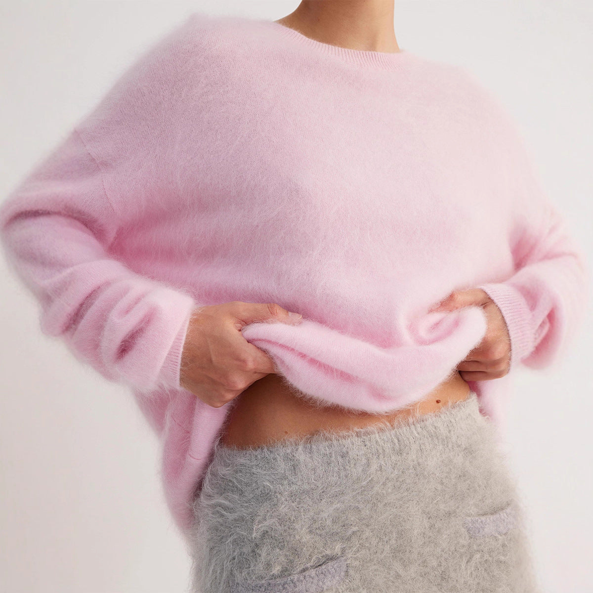 Crew Neck Pullover Sweater Autumn Winter Simple Solid Color Sweater Loose Casual Sweater